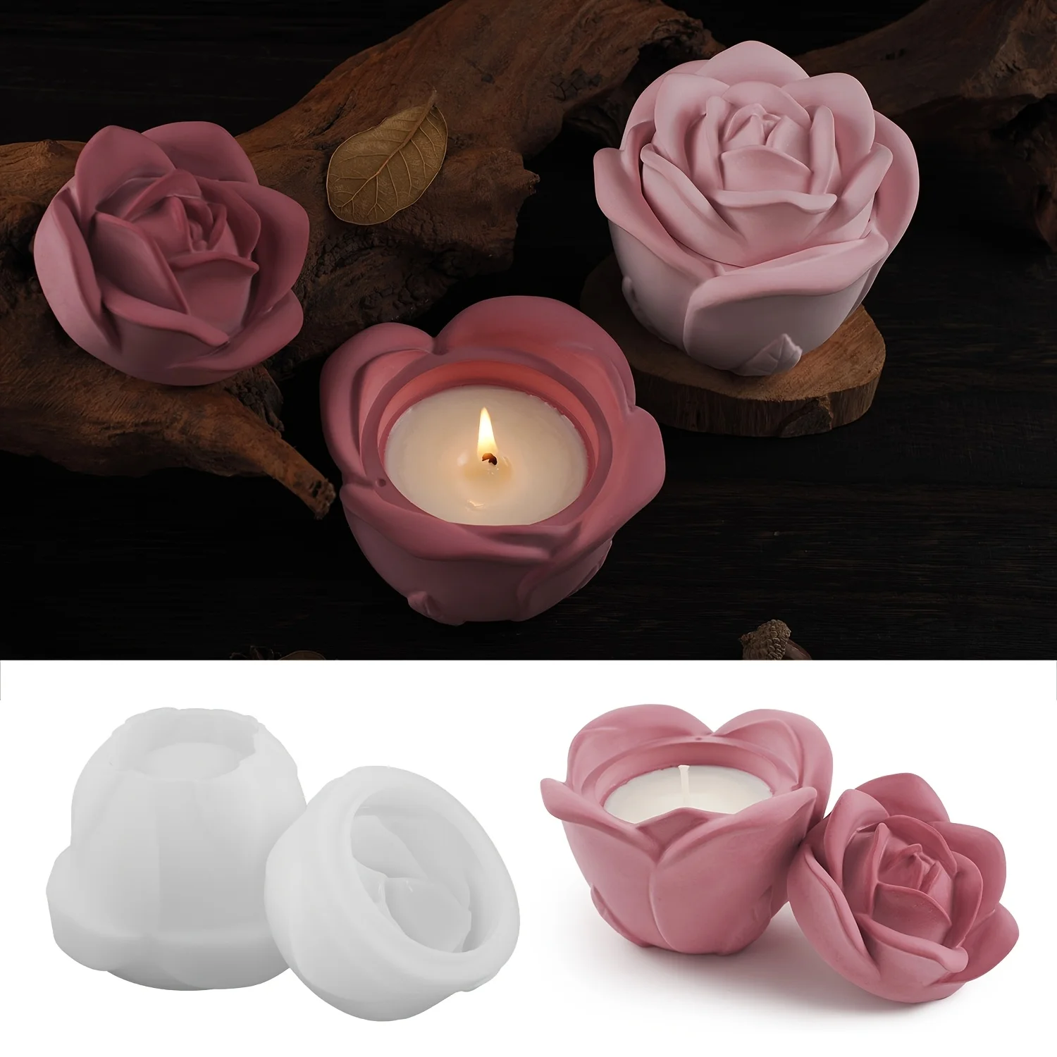 2-Piece Set Rose Shaped Silico - Candle Making Design ulasan dan harga